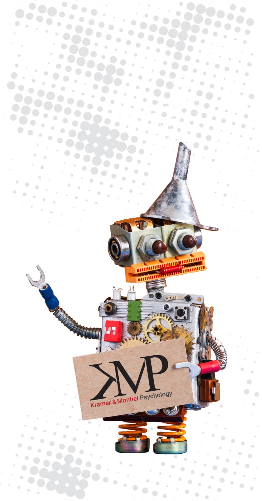 robot holding KMP logo